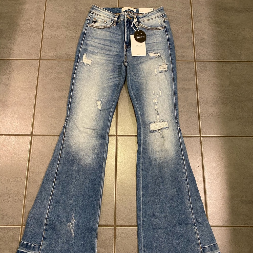 NWT High rise, frayed bell bottom denim